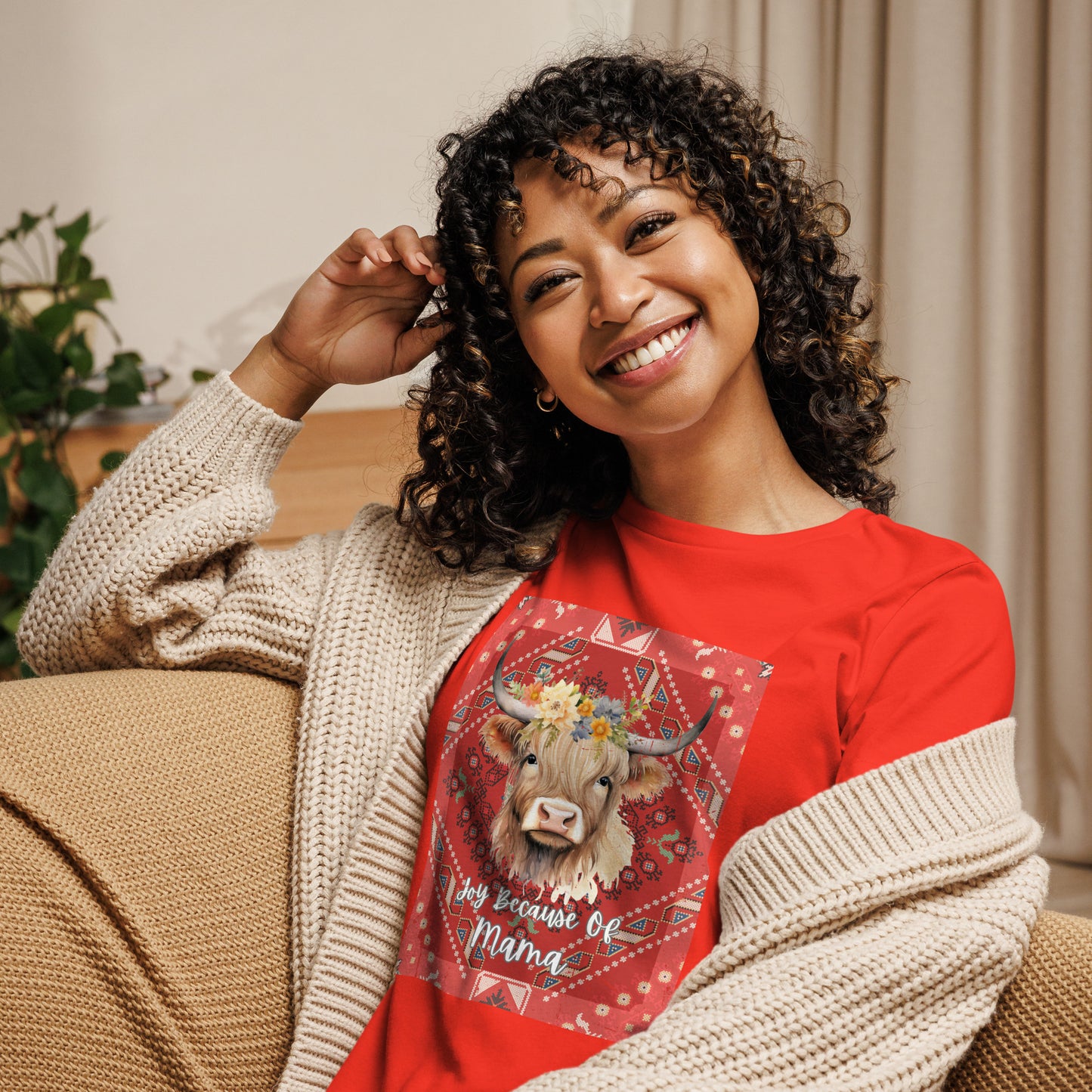 "Joy Because Of Mama" Cotton Shirt - Blond Highland